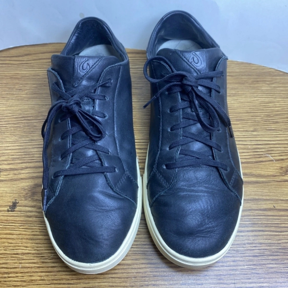 Olukai Kahu Pahaha Black Leather Sneakers Shoes Men's Size 11 Casual Lace Up